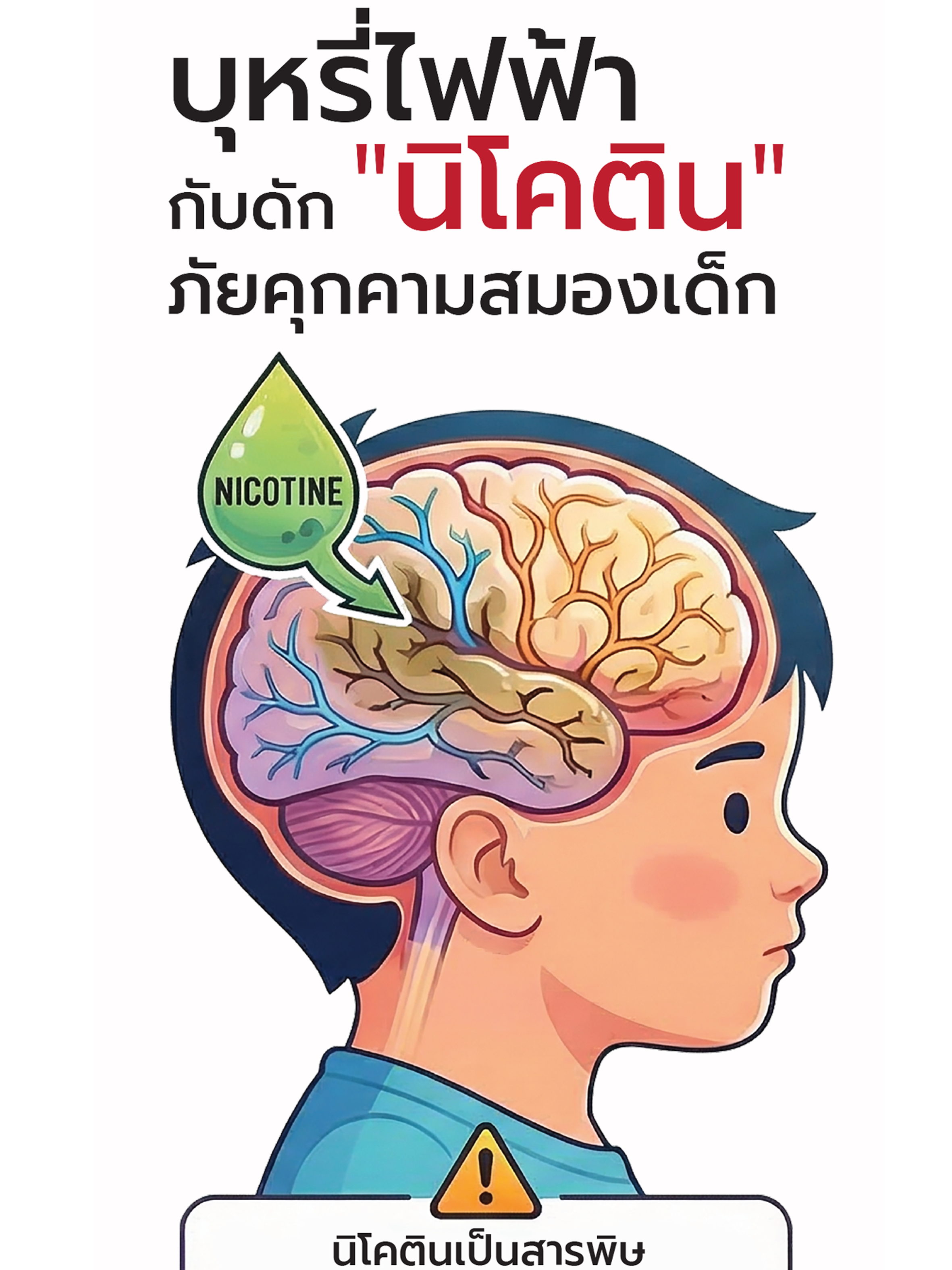 แผ่นพับ บุหรี่ไฟฟ้ากับดัก "นิโคติน" ภัยคุกคามสมองเด็ก